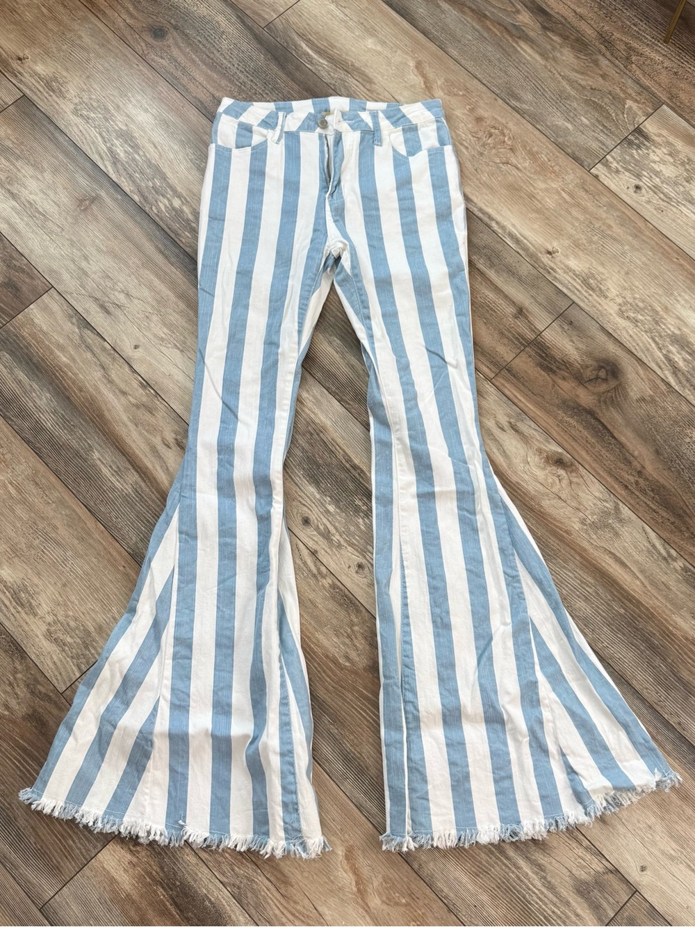 Judith March Light Blue & White Striped Bell-Bottom Jeans